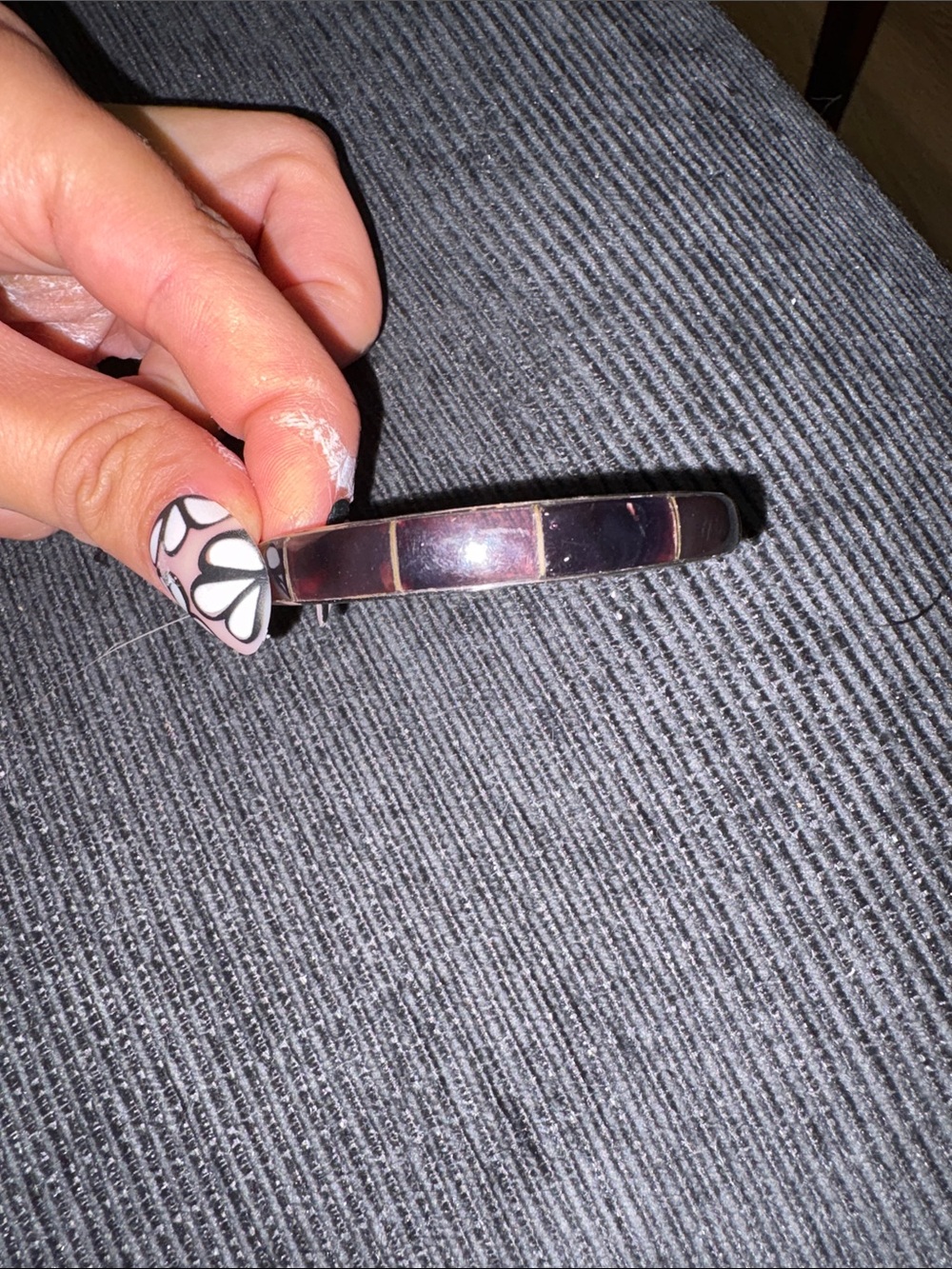 19-vintage black lip shell or dark mother-of-pearl inlay panel cuff bracelet.